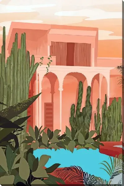 Картина маслом Бассейн во дворе колониального дома