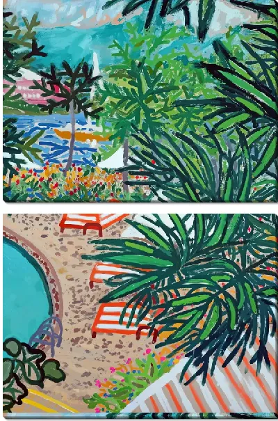 Модульная картина Внутренний двор с бассейном и деревьями