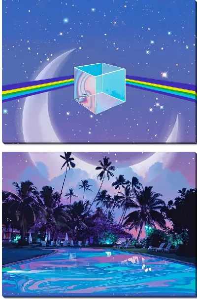 Модульная картина Бассейн под Луной и радугой