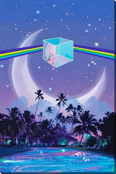 Картина маслом Бассейн под Луной и радугой