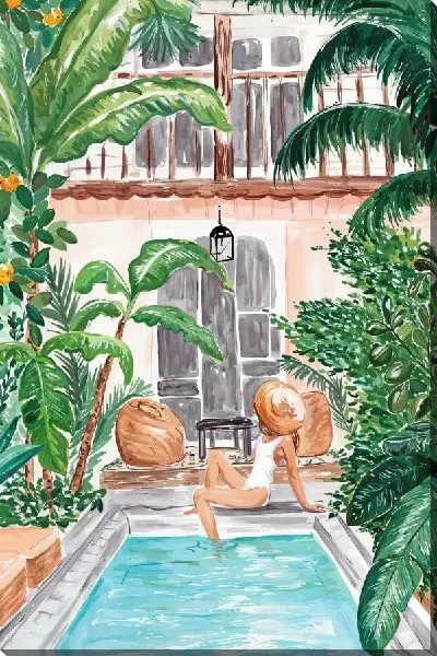 Постер Девушка мочит ногу в бассейне