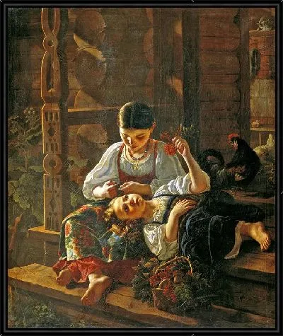 Картина На крыльце избы