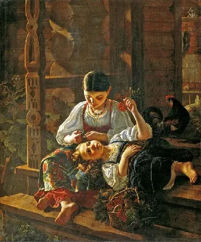 Картина На крыльце избы