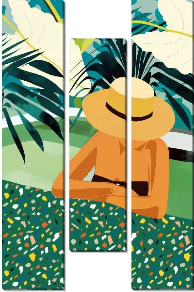 Модульная картина Девушка в шляпе в бассейне