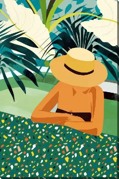 Картина маслом Девушка в шляпе в бассейне