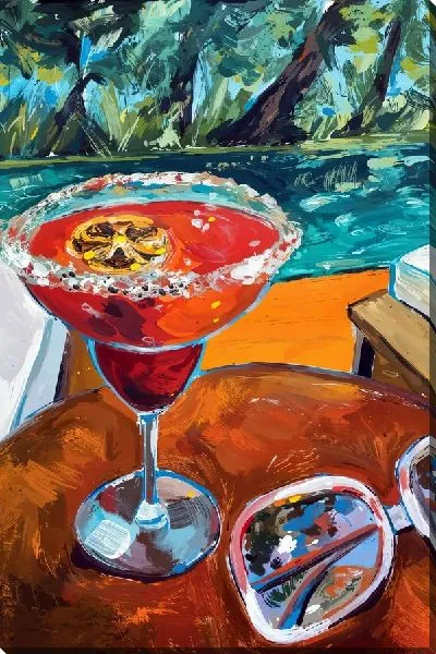 Картина маслом Коктейль и очки у бассейна