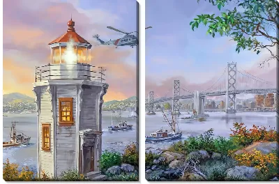 Модульная картина Вертолет и маяк