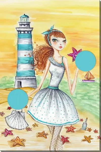 Картина маслом Девушка с звездами на фоне маяка