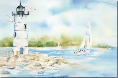 Картина маслом Пейзаж с маяком и парусниками