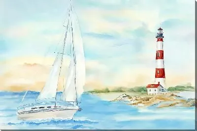 Картина маслом Парусник и полосатый маяк