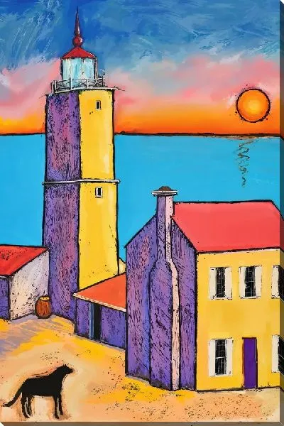 Постер Маяк на закате и собака