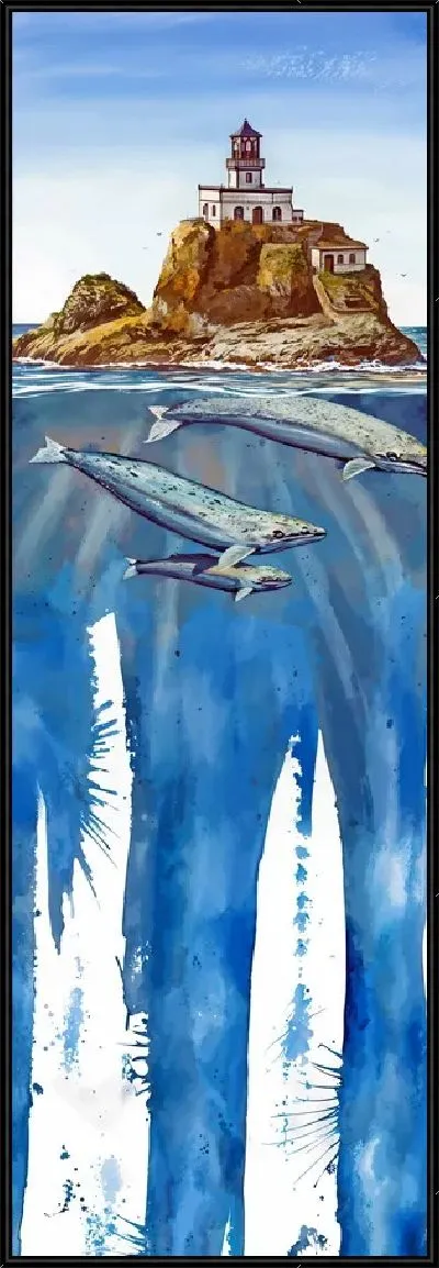 Картина Киты под островом с маяком