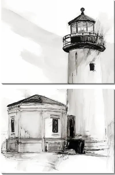 Модульная картина Маяк в черно-белых тонах
