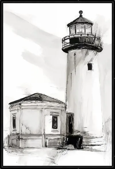 Картина Маяк в черно-белых тонах