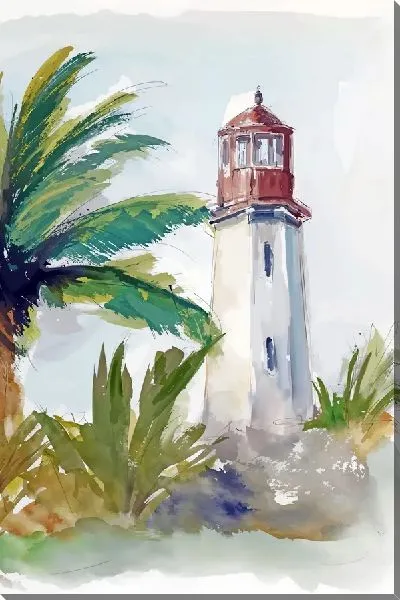 Картина маслом Белый маяк и пальмы