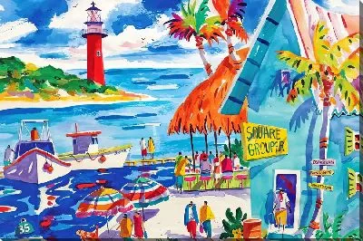 Картина маслом Пристань на фоне маяка