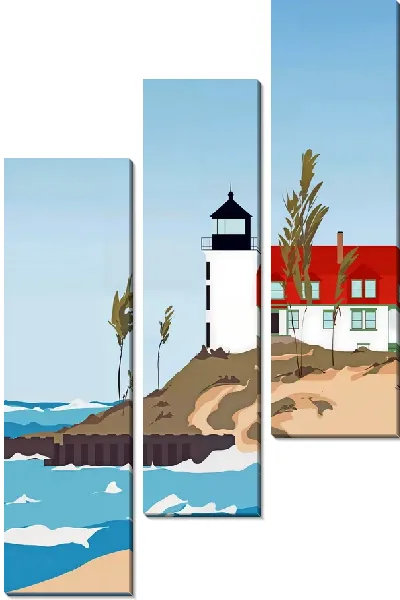 Модульная картина Пляж с маяком в стиле минимализм