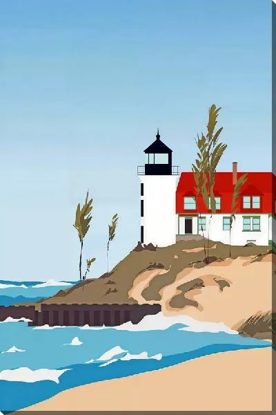 Картина маслом Пляж с маяком в стиле минимализм