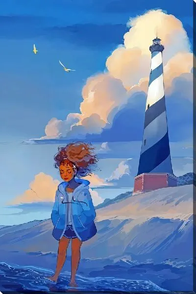 Картина маслом Девочка на фоне маяка