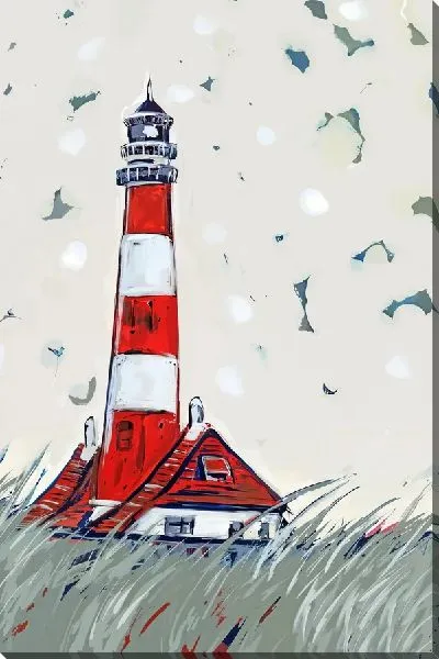 Картина маслом Бело-красный маяк
