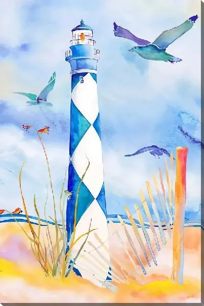 Картина маслом Две птицы у маяка