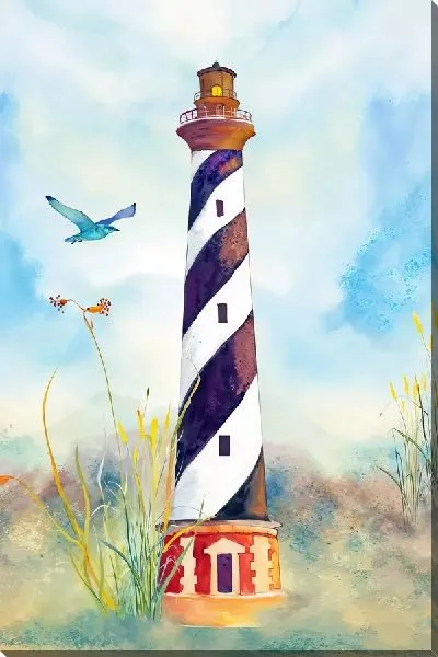 Картина маслом Маяк и растения