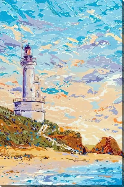 Картина маслом Высокий маяк на побережье