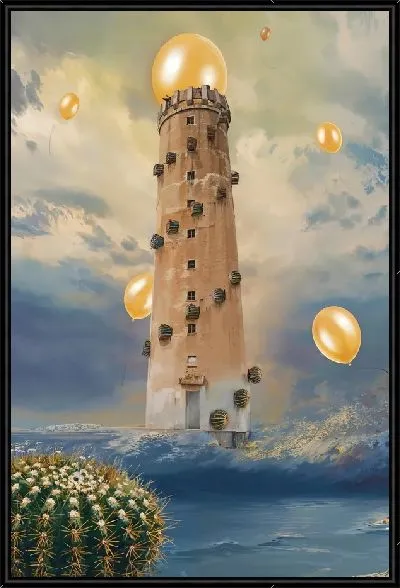 Картина Маяк, кактус и воздушные шарики