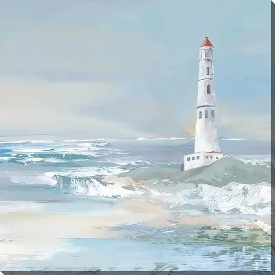 Картина маслом Пейзаж с маяком в пастельных тонах