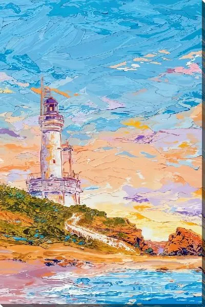 Картина маслом Высокий маяк на побережье №2