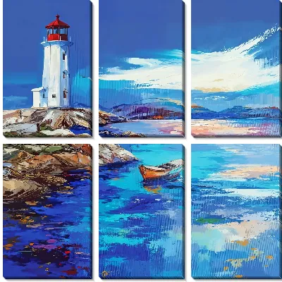 Модульная картина Одинокая лодка у маяка