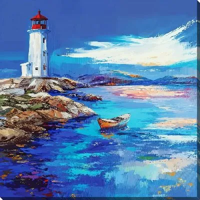 Одинокая лодка у маяка