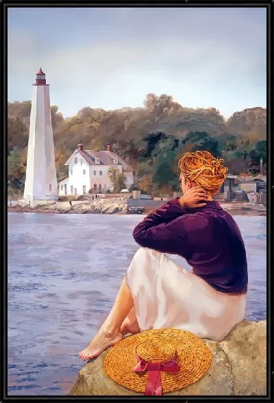 Картина Девушка с шляпой напротив маяка