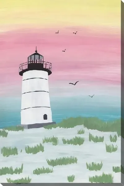 Картина маслом Маяк на фоне розового неба