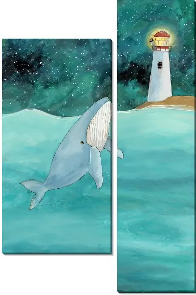 Модульная картина Кит плывет к маяку