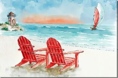 Два стула на пляже и маяк