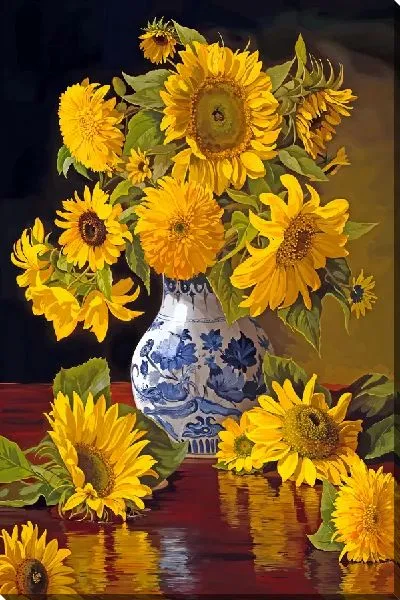 Картина маслом Букет подсолнухов в вазе 