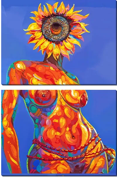 Модульная картина Девушка с подсолнухом на голове