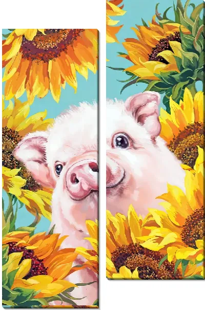 Модульная картина Поросенок и подсолнухи