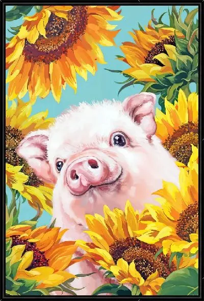 Картина Поросенок и подсолнухи