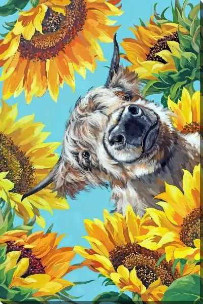 Картина маслом Бык и подсолнухи