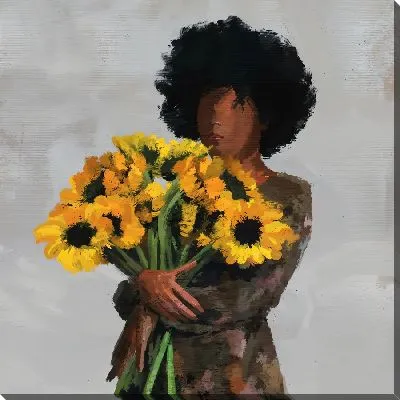 Картина маслом Девушка с букетом подсолнухов