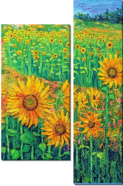 Модульная картина Поле с подсолнухами