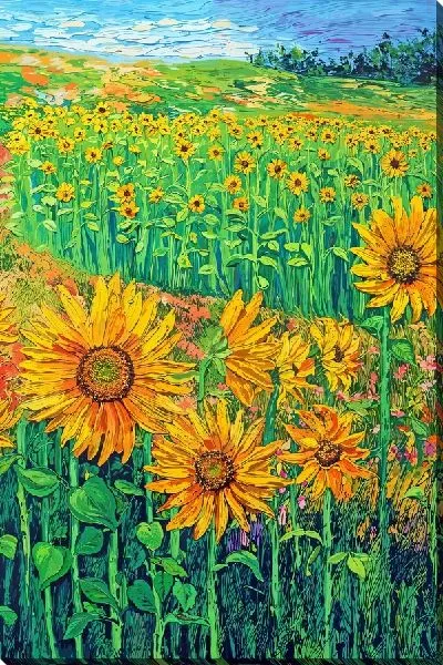Картина маслом Поле с подсолнухами