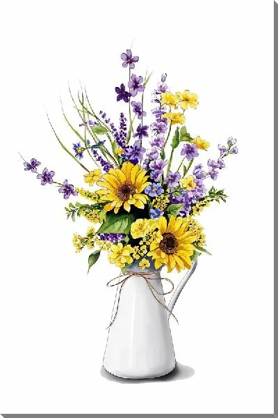 Картина маслом Букет с подсолнухами в белой вазе