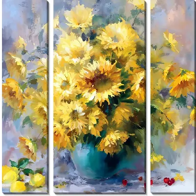 Модульная картина Желтые подсолнухи в вазе