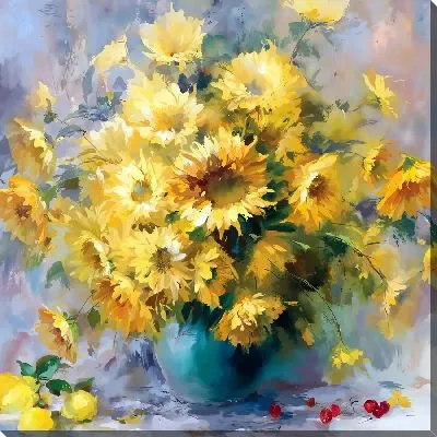 Картина маслом Желтые подсолнухи в вазе