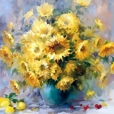 Плакат Желтые подсолнухи в вазе