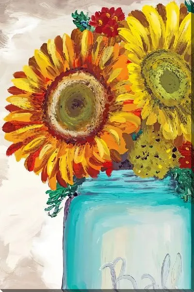 Картина маслом Два подсолнуха в банке