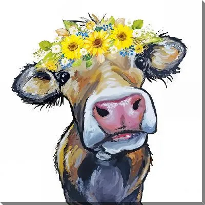 Картина маслом Корова с венком из подсолнухов